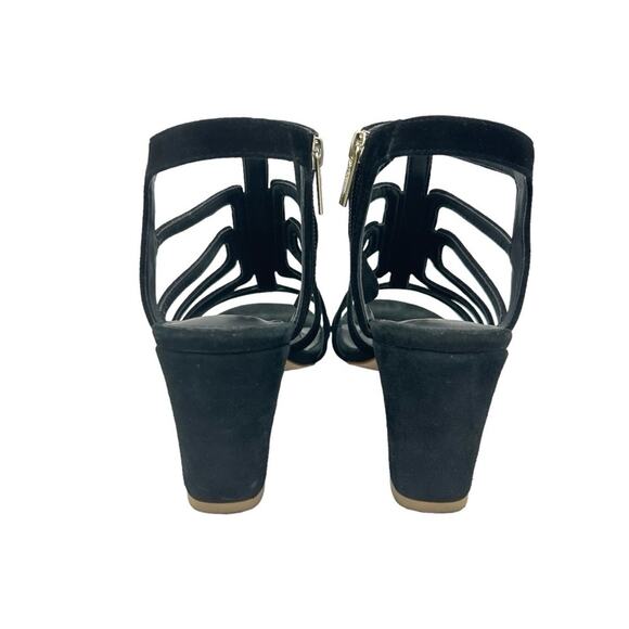 Isola Lina Cage Sandals Womens Size 8.5 Black Suede Side Zip Sculpted Heel Edgy - Picture 4 of 9
